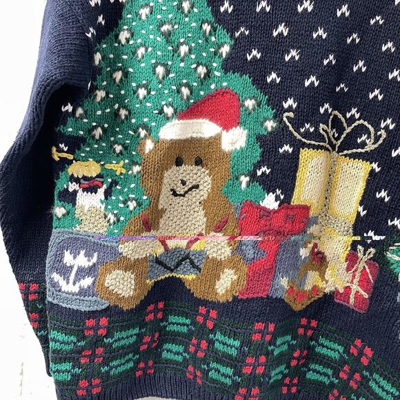 Not So Ugly Christmas Sweater Teddy Bears Decorating Tree Presents - Picture 5 of 8